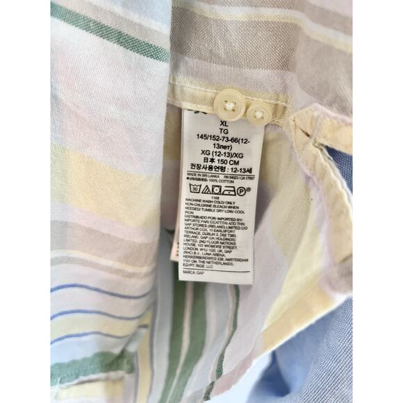 THREE Gap Boys XL 14 Short Sleeve Button Up Shirts Linen Cotton Blue Green - Picture 8 of 8